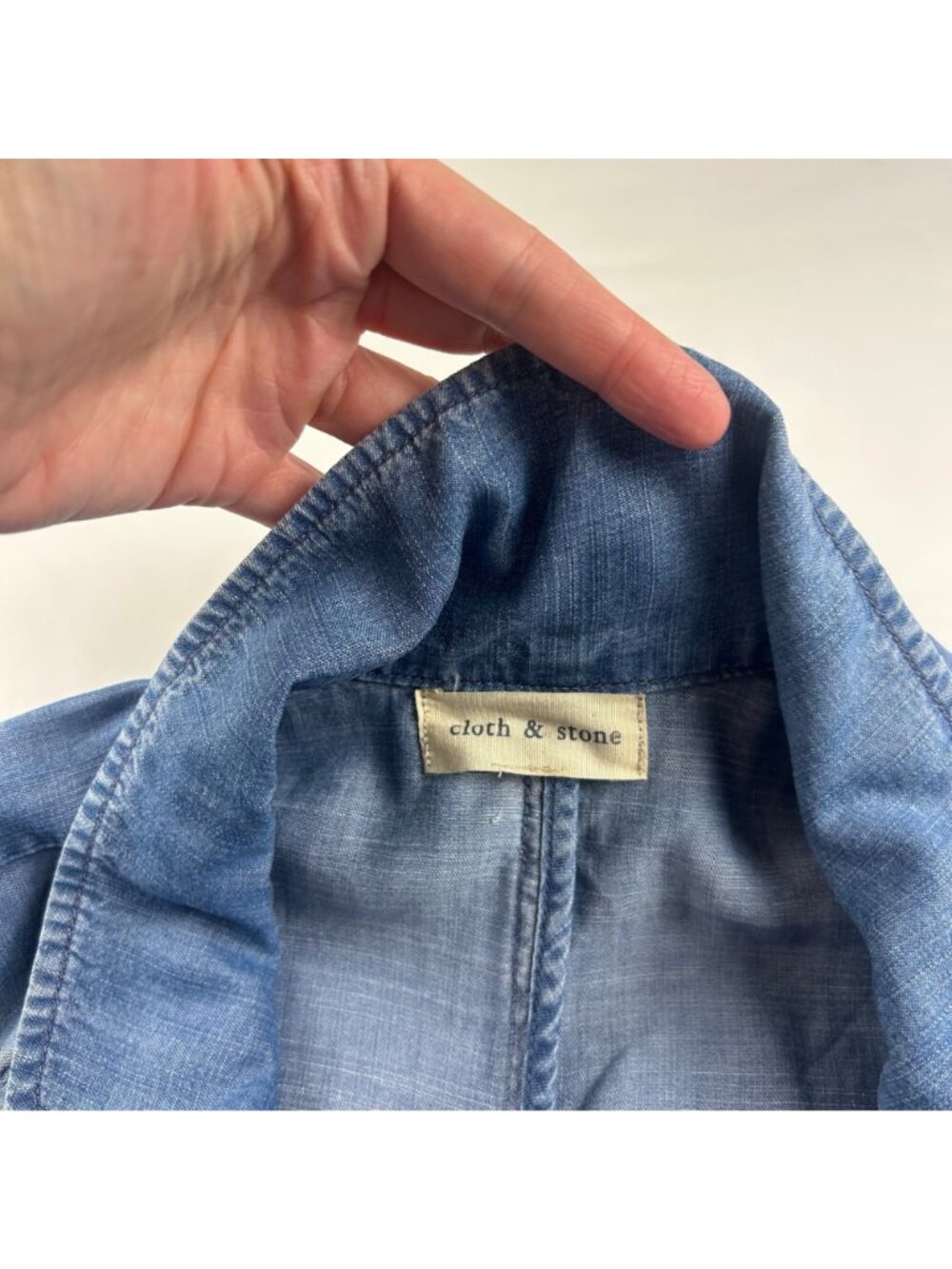 Cloth & Stone Blue Denim Tencel Belted Midi Summer Trench Coat M - Picture 4 of 9